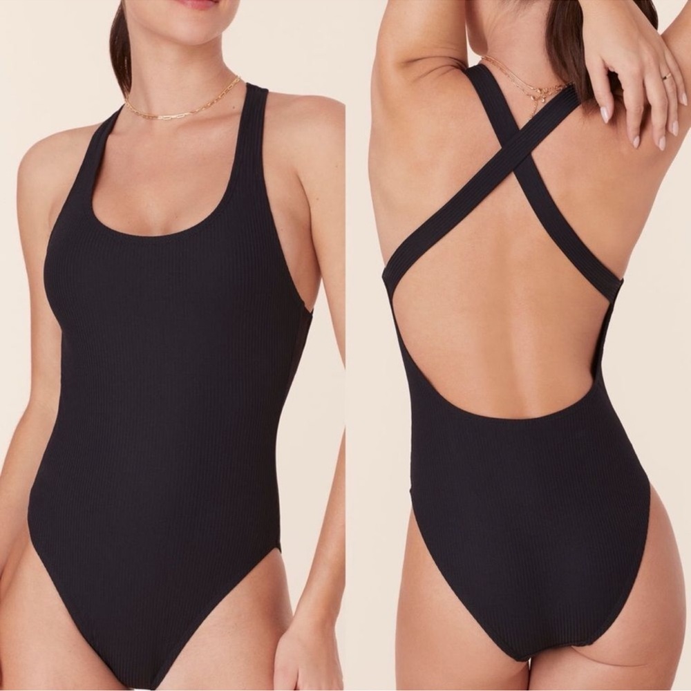 Andie Black Ribbed Crossback One-Piece Swimsuit